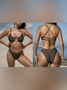 Berlook Two Piece Dark Brown XS Top Bikini Swimsuit Size S Small Bottom NEW